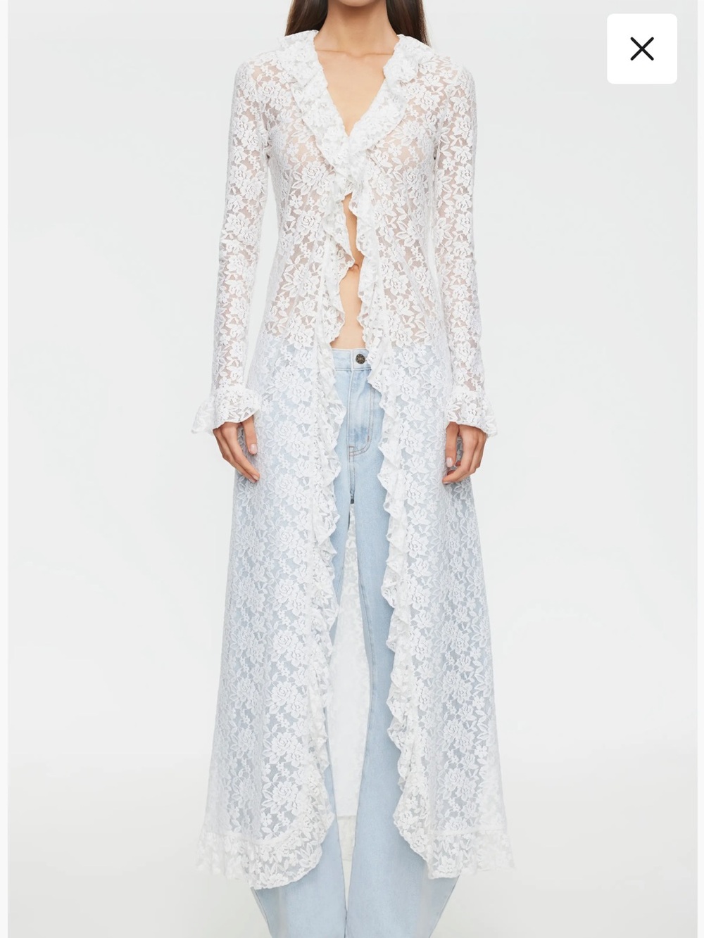 Lioness White Lace Ruffled Maxi Duster